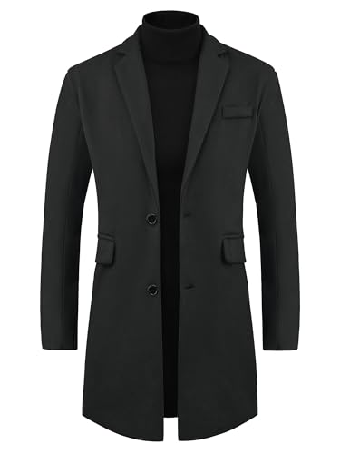Lars Amadeus Winter Coat for Men's Notched Collar Single Breasted Long Trench Coats - Main Image