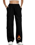 Picture of Inno 28" 31" 34" 36" Womens Cargo Sweatpants Y2K Casual Baggy Wide Leg Pants Cotton Jogger Fashion 2025 Trendy,Baby Polar Fleece,Black,S,34 Inseam Tall