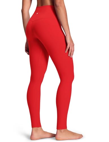 HeyNuts Yoga Pro Full Length Yoga Leggings for Women, Buttery Soft High Waisted Compression Workout Lounge Yoga Pants 28" True Red L(12)