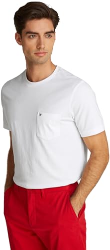 Tommy Hilfiger Camisetas de Manga Corta Hombre Essential con Bolsillo en El Pecho, Blanco (White), L