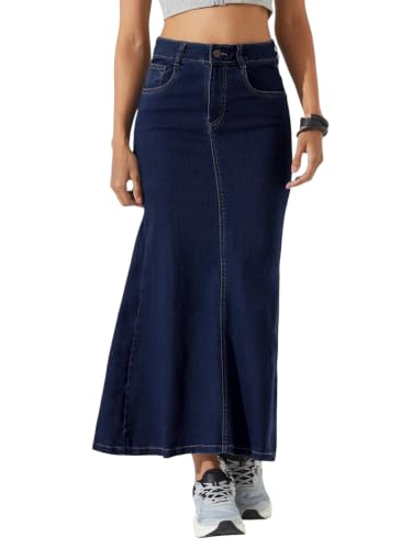 Image of Dolce Crudo Women's Flared High-Rise Stretchable Denim Maxi Skirt