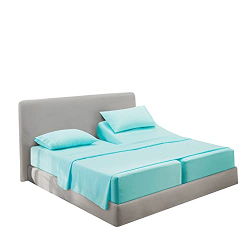 Clara Clark Split King Sheets Set, Deep Pocket Bed Sheets For Split King Size Bed, 4 Piece Bed Sheet Set, Super Soft Bedding Sheets & Pillowcases, Split King, Light Blue Aqua #TOP2
