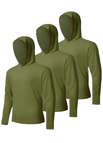 3 Pack Men's UPF 50+ Sun Protection Hoodie Shirts Long Sleeve Shirts Quick Dry Lightweight for Running Workout Hiking Fishing