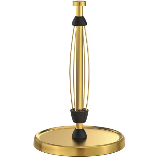 Image of Paper Towel Holder Countertop, Gold Kitchen Accessories Decor, Stainless Steel, Weighted Base, Gold, Paper Towel Roll Holder Stand with Ratchet Mechanism for Kitchen Bathroom Farmhouse Essentials