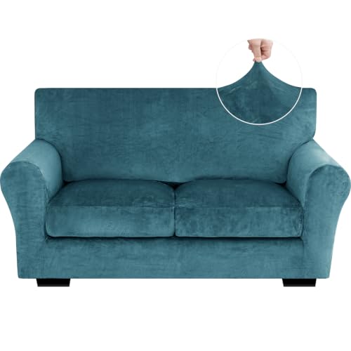 XINEAGE 3-Piece Velvet Loveseat Sofa Cover,Couch Cover for Dog,Peacock Blue by XINEAGE - Used condition - US$32.22