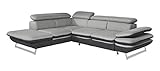 Mivano Ecksofa Prestige / L-Form-Sofa mit Ottomane / Kopfstützen und Armlehne verstellbar / 265 x 74 x 223 / Zweifarbiger Strukturstoff, grau/anthrazit