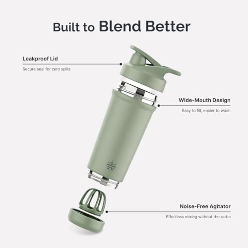 Image of CULT Stainless Steel Bottom Opener Shaker Bottle 700 ml, Leakproof Protein Mixer with Noise-Free Agitator, Wide Mouth, Dishwasher Safe, BPA-Free, Gym & Fitness Supplement Bottle Green