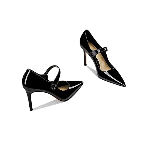 HDEUOLM Women Stiletto High Heel Pointed Toe Mary Jane Buckle Pumps Wedding Dress Classic 3.3 Inches Heels3