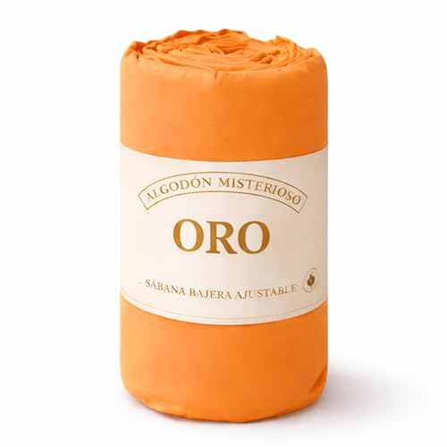 Sábana Bajera Ajustable 100% Algodón, Transpirable, Tacto Suave, Todas Las Medidas, Tejido Resistente, Alta Comodidad, Fabricado en Portuga (150 x 190/200 cm, Naranja)