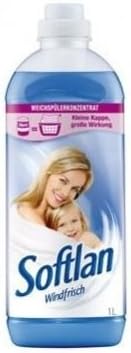 Lenor Softlan Windfrisch Concentrated Fabric Softener, 4 x 1L, Fresh Breeze Scent, Leaves Clothes Soft and Fresh
