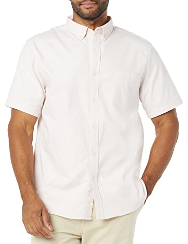 Amazon Essentials Men's Slim-Fit Short Sleeve Stretch Oxford Shirt with Pocket, Pale Pink, Large