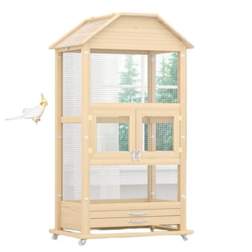 Flixxa 鳥かご 鳥ケージ 大型 インコケージ バードゲージ 豪華オウムケージ 天然木 複数飼い 鳥小屋 コザクラインコ オカメ インコ 文鳥 オウムケージ セキセイ ボタン ケージだけ (台座付き, M(67.5X51X143CM))