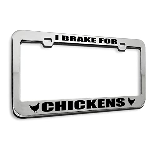 Speedy Pros Metal License Plate Frame I Brake for Chickens Chrome Tag Border Car Accessories Chrome 2 Holes 1 Frame