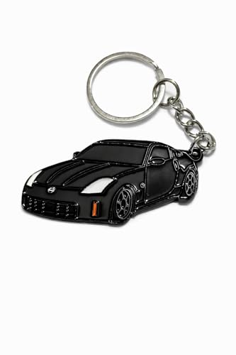 Sports Car Keychain Collectible Automotive Accessory Compatable With 2003-2009 350Z With Silver Metal Keyring (Black)