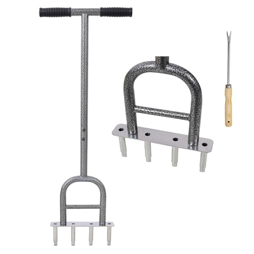 FRITHJILL 4-Corer Manual Lawn Aerator Tool with Ergonomic Design - Includes Bonus 12
