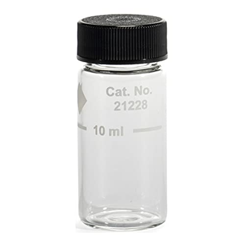 Hach Round Glass Sample Cell with Cap, 10 mL Volume, 1 Inch Diameter, High Clarity Borosilicate Glass, Reusable, 2122800