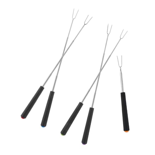 Gogogmee Stainless Steel Bbq Forks 5 Piece Set Extendable Rotating Skewers for Hot Dogs Kebabs Chicken Steak Veggies