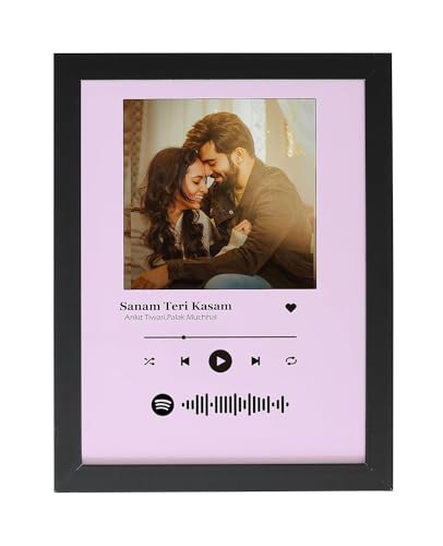 Image of Customized Wooden Spotify Wall Photo Frame with Photo Upload for Valentine's Day, Friendship day Gifts - Light Pink, 1 Piece (16x24 Inch), Rectangular
