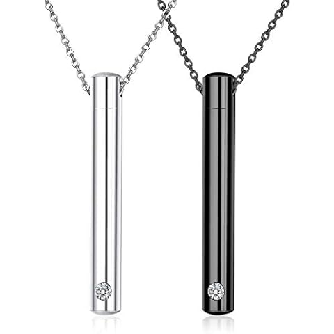 Sllaiss 2 pcs Cremation Jewelry Crystals from Austrian Stainless Steel Black Silver Tone Bar Urn Pendant Memorial Ashes Keepsake Exquisite Necklace Cover