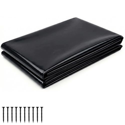 mawmuaw Bache Bassin 2x3 m, HDPE Bâche Bassin Poisson Preforme Extérieur Film 0.3mm Revêtement Flexible Membrane Noir pour Jardins Poissons Jardin Aquatique...