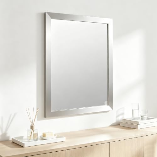 Image of Bathroom Mirror for Over Sink 28x20 Inch Rectangular Wall Mirror, Nickel