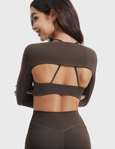 Image of YEOREO Women Crop Top Long Sleeve Bolero Open Front Workout Cropped Shirts Sports Shrug