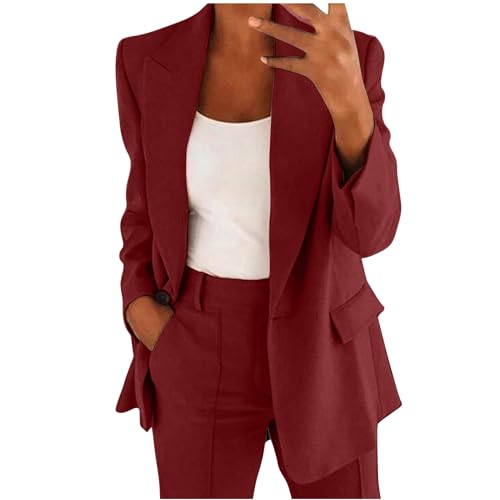 Tailleur Donna Pantaloni e Giacca Taglie Forti Elegante Completo da Donna Maniche Lunghe Business Completa Tinta Unita Completo di Pantaloni e Blazer 2 Pezzi per Matrimoni e Feste Saldi Abbigliamento