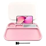 Pink Rolling Tray with Lid, Large Wooden Tray with Phone Holder, Cigarette Rolling Tray Set with Cleaning Brush and Spill Proof Cover - Accessories for Rolling Papers, Grinders