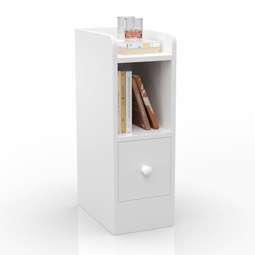 CHOWGOLI Mesita de noche estrecha, pequeña para dormitorio y salón, mesa auxiliar con cajón y compartimento abierto, 20 cm de ancho y 60 cm de alto