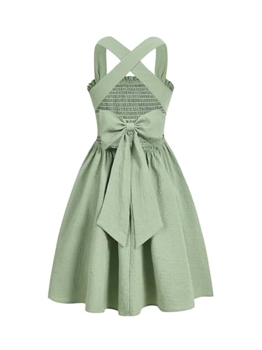 Girl's Bowknot Open Back Princess Dress Criss Cross Ruffle Smocked Vacation Sundresses