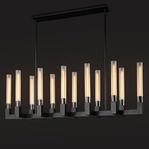 Black 12-Lights Modern Chandelier with Glass Tube, 54”Chandeliers Rectangular Luxurious Large Chandelier Fixture Ceiling Pendant Lighting for Dining Living Room, Foyer