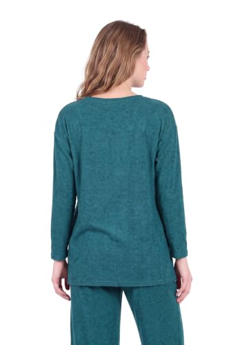 Image of LA CERA Women's Brushed Knit Sweater Top, Long Sleeves, Side Pockets, Round Neck, 80% Rayon, 15% Polyester, 5% Spandex