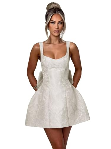 Image of Satin Plus Size Short Homecoming Dresses for Teens 2025 V Neck Bow Ivory Lace Up Mini Backless A Line Cocktail Party Gown for Juniors US26W