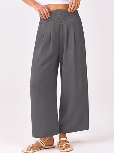 Image of ANRABESS Womens Wide Leg Palazzo Pants with Pockets | Lightweight Breathable High Waisted Pants, Beach Vacation Flowy, Lounge & Casual Summer Trousers