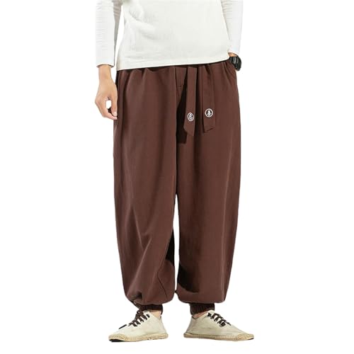 Pantalon en lin style chinois USTZFTBCL coupe large lanterne vintage