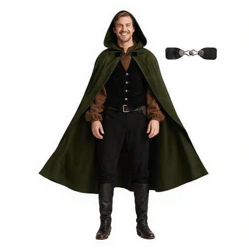JPXH Medieval Hooded Cloak Renaissance Cape for Men and Women Halloween Costume