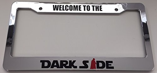 Welcome to The Darkside - Chrome with Red Combo Automotive License Plate Frame - Dark Side Darth Vader