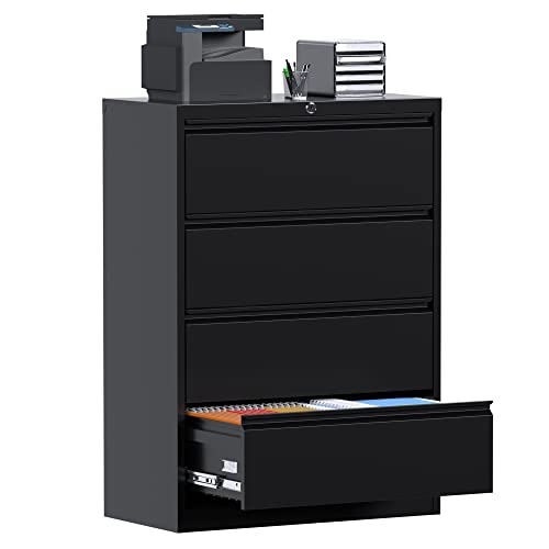 Aobabo Metal Lateral File Cabinet With Lock,Large Deep Drawer With Adjustable File Bars For Office,Home,35.43 Inches Wide For Letter/Legal A4 Size Drawer,Assembly Required (Black,4 Drawer)……… #TOP15