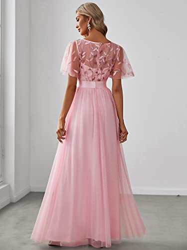 Image of Ever-Pretty Sequin Formal Prom Dresses for Women Ruffle Sleeves Empire Waist A-Line Long Mother of Bride Dress 00904