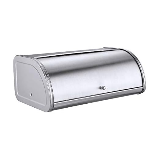 HILFA Stainless Steel Bread Box with Roll Up Lid, For Easy Kitchen Counter Storage, Bread Bin Holder,17.5X11.5X7.5 inch, Brushed,SB3100-BR
