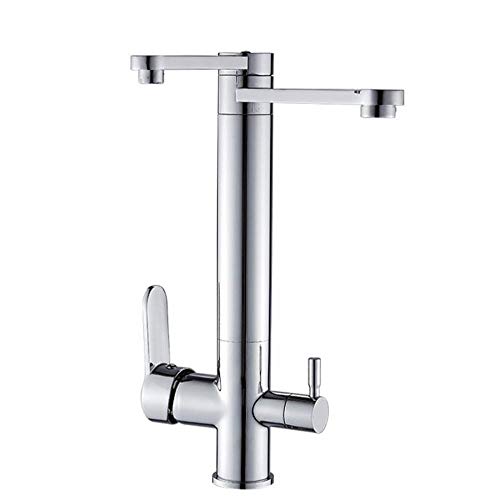 Robinet de cuisine avec filtre à eau à 3 voies en laiton chromé pour eau chaude et froide
