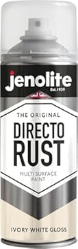 JENOLITE Directorust Gloss Spray Paint - Ivory White, 400ml - Direct to Rust, Multi Surface Gloss Spray Paint for Wood, Metal, Plastic, Ceramic - RAL 1013