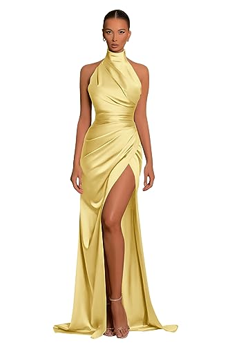 Yellow-Mermaid-Bridesmaid-Dresses-with-Slit-Long-Satin-Halter-Prom-Dresses-for-Women-Formal-Party-Gowns-Size-8