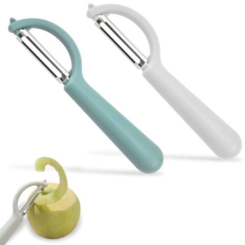 TEOZBLU 2 Pezzi Sbucciatore Universale, Pelapatate a Forma di P in Acciaio Inossidabile, Pela Verdure con Manico Antiscivolo, Lama in Acciaio Inossidabile, per Verdure Frutta Carote