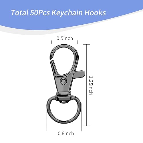 100PCS Premium Swivel Snap Hook Keychains with Key Rings, Metal Keychain Clip and Key Ring, 50PCS Key Chain Hooks and 50PCS Key Rings for Lanyard Crafts Jewelry Making Black 32mm/1.25inches by Sugiury - Used condition - Image 2