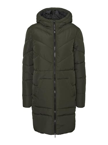 Noisy may Damen Langer Daunen-Steppmantel mit Kapuze in Kieferngrün