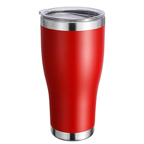 DOMICARE 30oz Tumbler with Lid Stainless Steel Insulated Travel Mug Double Wall Coffee Cup ，Durable Powder Coated Insulated Tumbler Cup for Ice and Hot Drink （1 Pack，Red）