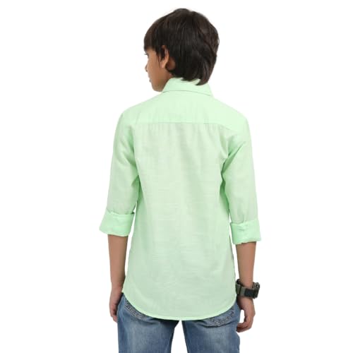 Image of ROCKET SCIENCE Boys Single Pocket Shirt | Regular Fit, Spread Collar, Full Sleeves, 100% Cotton Linen Fabric Royal Blue