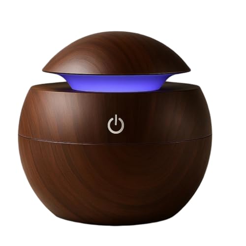 Image of Aroma Diffuser Humidifier with LED Light Ring, Wood Grain Design, USB Powered Mist Diffuser for Essential Oil and Water (Mini Humidifier)