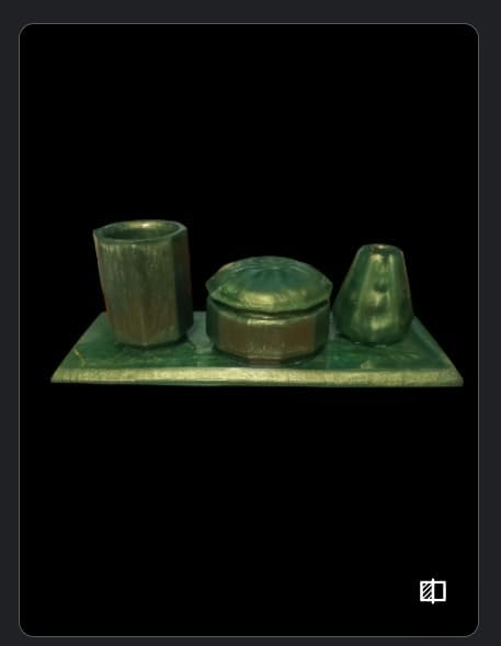 Handcrafted Ceramic Bathroom Accessory Set, 4 Pieces, Green, Includes Tray, Toothbrush Holder, Tumbler, Storage Box